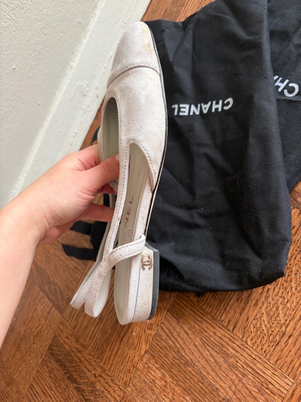 Chanel Grey Suede Slingback Flats - Picture 3 of 10